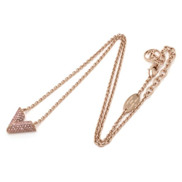 2 Louis Vuitton Essential V Strass Necklace Pendant Metal Rhinestone Pink