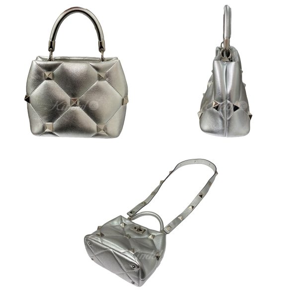 2 Valentino Roman Studs Metallic Nappa Leather Small Handle Bag