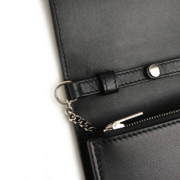 200005728019 12 Celine Chain Wallet Pochette Shoulder Crossbody Leather Black Cream Silver Hardware