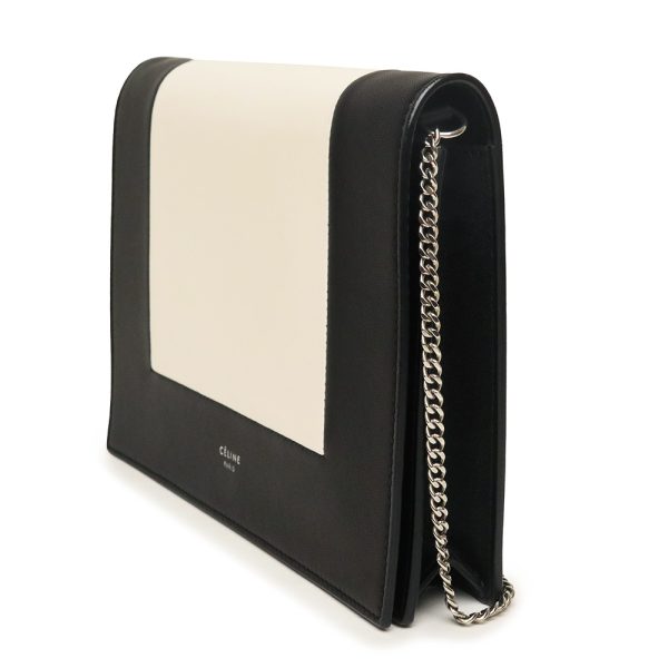 200005728019 4 Celine Chain Wallet Pochette Shoulder Crossbody Leather Black Cream Silver Hardware