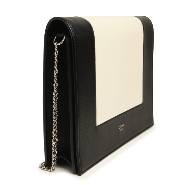 200005728019 5 Celine Chain Wallet Pochette Shoulder Crossbody Leather Black Cream Silver Hardware