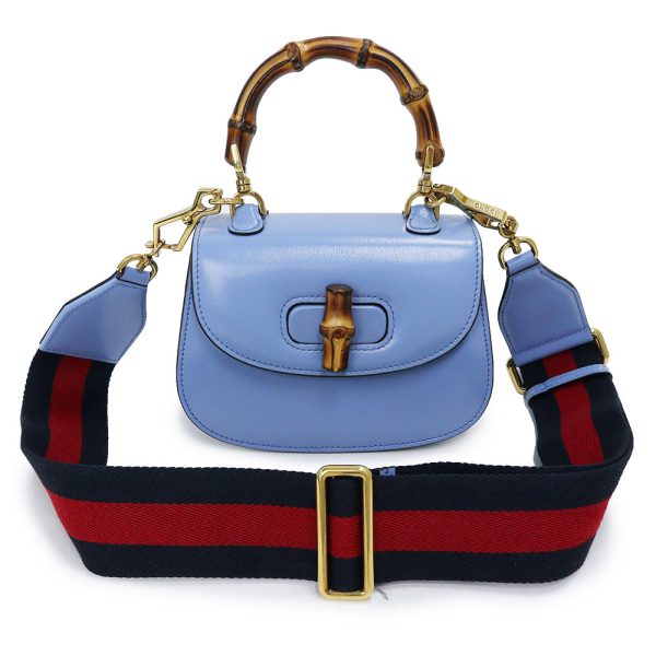 200005780019 GUCCI Bamboo 1947 Mini Top Handle 2WAY Calfskin Leather Crossbody Handbag Shoulder Bag Blue