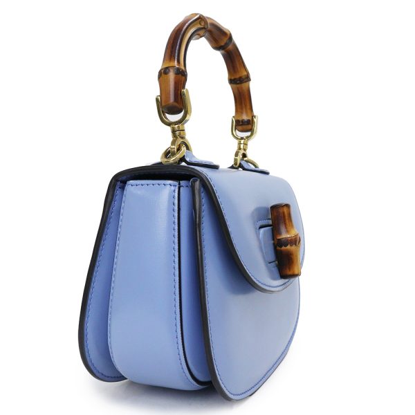 200005780019 4 GUCCI Bamboo 1947 Mini Top Handle 2WAY Calfskin Leather Crossbody Handbag Shoulder Bag Blue