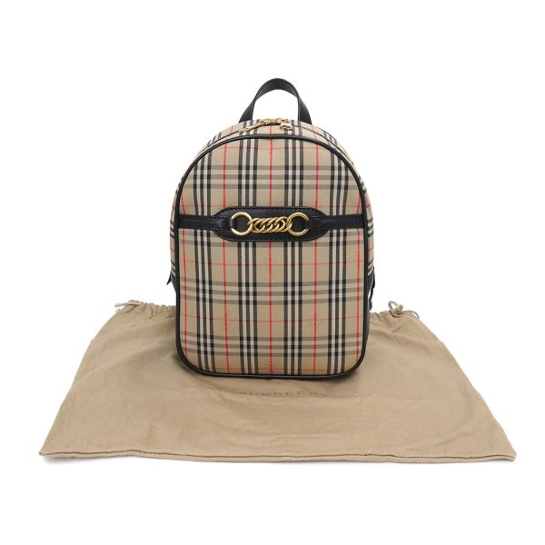 200006312019 2 BURBERRY 1983 Check Link Cotton Canvas Calfskin Leather Backpack Rucksack Daypack Beige Black