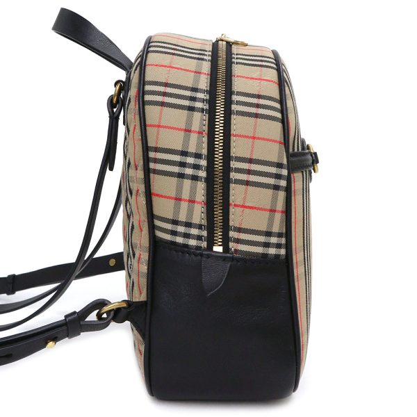 200006312019 4 BURBERRY 1983 Check Link Cotton Canvas Calfskin Leather Backpack Rucksack Daypack Beige Black