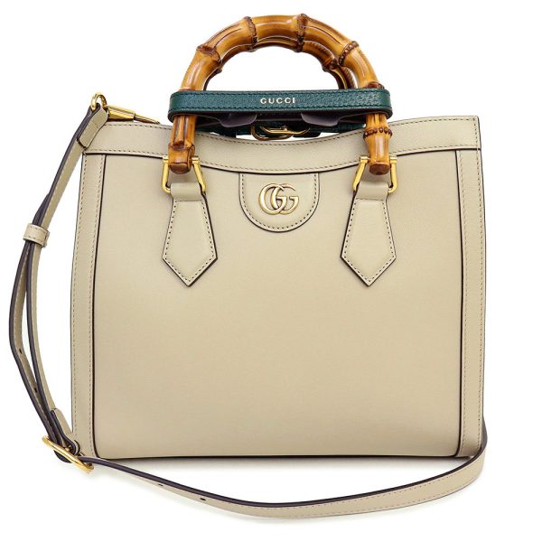 200006680019 GUCCI Diana Small 2way Leather Bamboo Tote Handbag Crossbody Shoulder Bag Beige