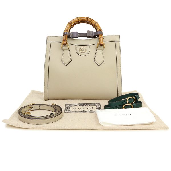 200006680019 2 GUCCI Diana Small 2way Leather Bamboo Tote Handbag Crossbody Shoulder Bag Beige