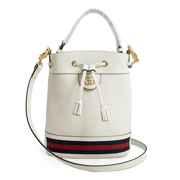 200007935019 GUCCI Ophidia Small Bucket Calfskin Leather 2Way Shoulder Handbag Crossbody Off White