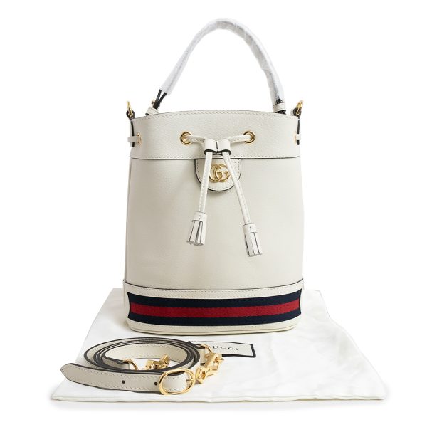 200007935019 2 GUCCI Ophidia Small Bucket Calfskin Leather 2Way Shoulder Handbag Crossbody Off White