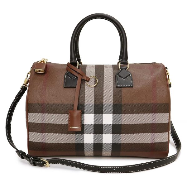 200008403019 BURBERRY Medium Bowling 2WAY PVC Calfskin Leather Crossbody Handbag Shoulder Bag Brown Black