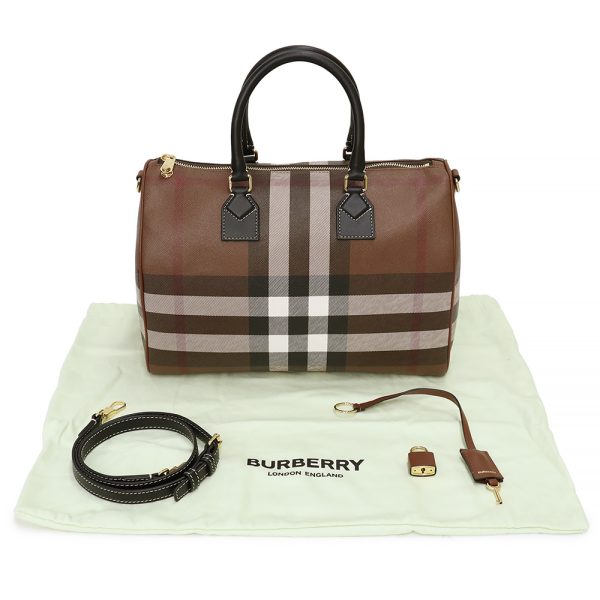 200008403019 2 BURBERRY Medium Bowling 2WAY PVC Calfskin Leather Crossbody Handbag Shoulder Bag Brown Black