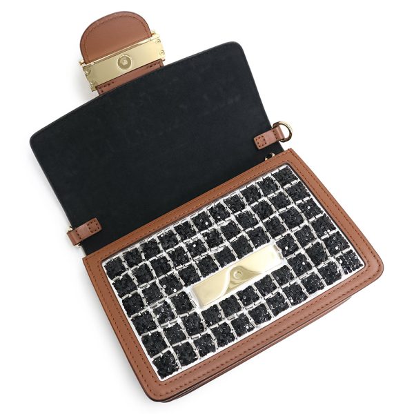 200008765019 11 LOUIS VUITTON Dauphine MINI Chain Calfskin Leather Metal Beads Handbag Brown Black