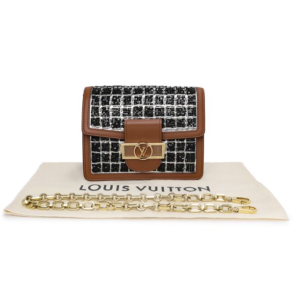 200008765019 2 LOUIS VUITTON Dauphine MINI Chain Calfskin Leather Metal Beads Handbag Brown Black