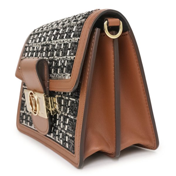 200008765019 4 LOUIS VUITTON Dauphine MINI Chain Calfskin Leather Metal Beads Handbag Brown Black