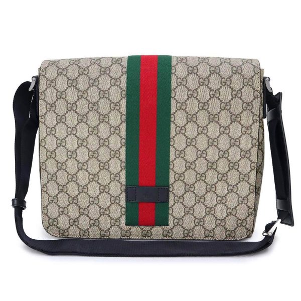 200008778019 GUCCI Sherry Line Messenger GG Supreme Canvas PVC Crossbody Shoulder Bag Beige