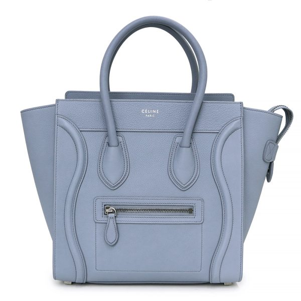 200008920019 Celine Luggage Handbag Drummed Calf Leather Medium Blue Gray Silver Hardware