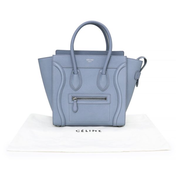 200008920019 2 Celine Luggage Handbag Drummed Calf Leather Medium Blue Gray Silver Hardware