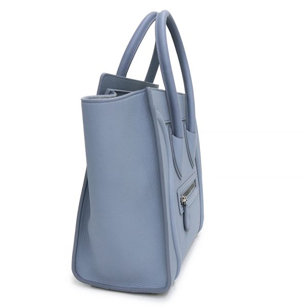 200008920019 4 Celine Luggage Handbag Drummed Calf Leather Medium Blue Gray Silver Hardware