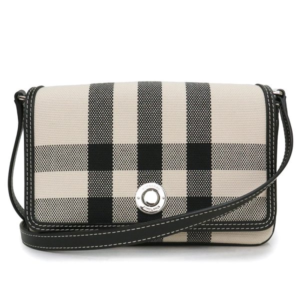 200009020019 Burberry Mini Check Notebook Cotton Jacquard Canvas Calfskin Leather Crossbody Shoulder Bag Black White