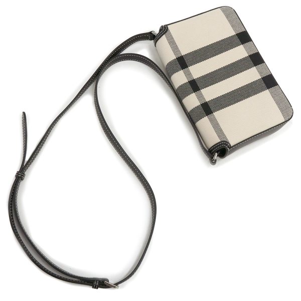 200009020019 6 Burberry Mini Check Notebook Cotton Jacquard Canvas Calfskin Leather Crossbody Shoulder Bag Black White