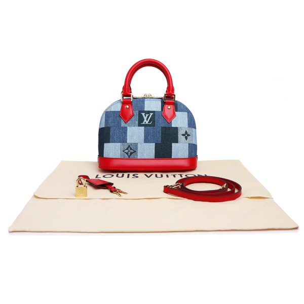 200009133019 2 LOUIS VUITTON Alma BB 2way Monogram Denim Handbag Shoulder Bag Blue Red