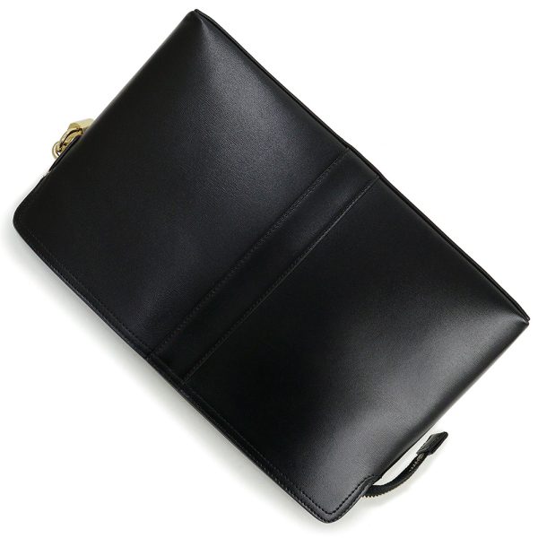 200009243019 6 Celine Lock Toiletry Pouch Clutch Bag Calfskin Leather Black Gold Hardware