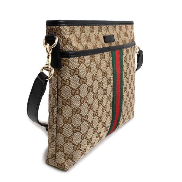 200009268019 4 GUCCI GG Canvas Calfskin Leather Crossbody Shoulder Bag Beige Black