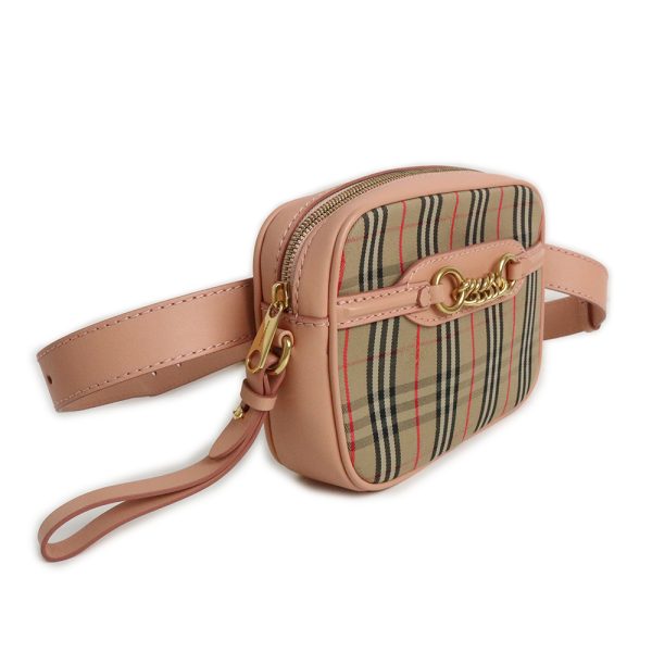 200009281019 4 BURBERRY Nova Check Waist Canvas Leather Crossbody Pouch Body Bag Pink Beige