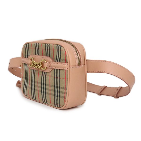 200009281019 5 BURBERRY Nova Check Waist Canvas Leather Crossbody Pouch Body Bag Pink Beige