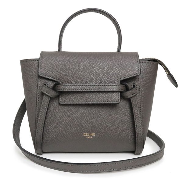 200009310019 Celine Belt Bag 2way Shoulder Handbag Crossbody Grain Calf Leather Gray Gold Hardware
