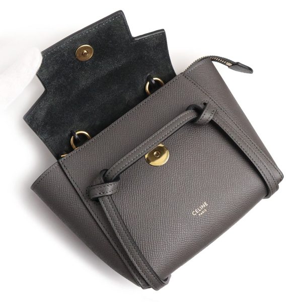 200009310019 11 Celine Belt Bag 2way Shoulder Handbag Crossbody Grain Calf Leather Gray Gold Hardware