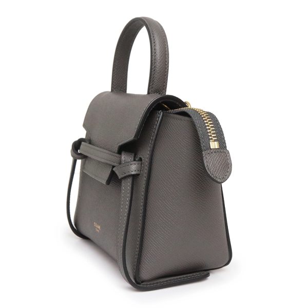 200009310019 4 Celine Belt Bag 2way Shoulder Handbag Crossbody Grain Calf Leather Gray Gold Hardware