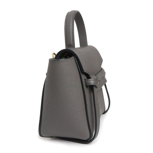 200009310019 5 Celine Belt Bag 2way Shoulder Handbag Crossbody Grain Calf Leather Gray Gold Hardware