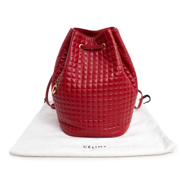 200009712019 2 Celine Small Backpack Rucksack Daypack Drawstring Calfskin Leather Red Gold Hardware