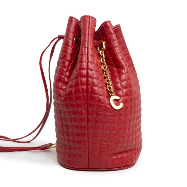 200009712019 4 Celine Small Backpack Rucksack Daypack Drawstring Calfskin Leather Red Gold Hardware