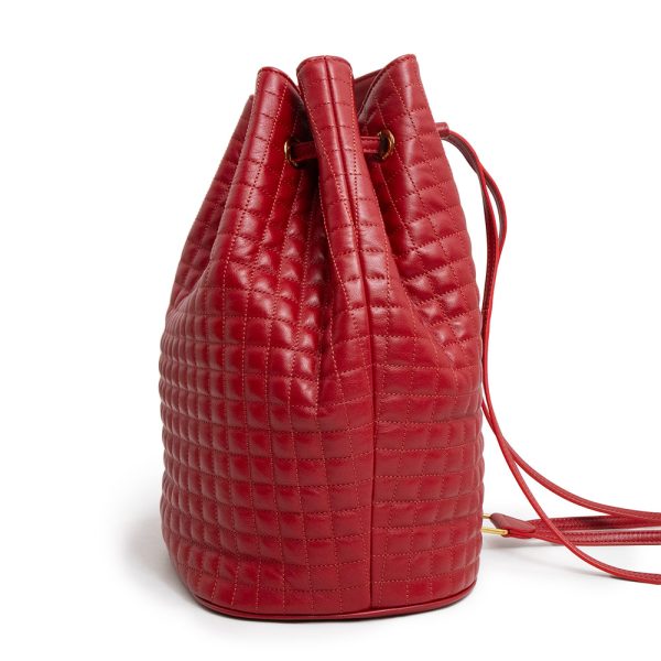 200009712019 5 Celine Small Backpack Rucksack Daypack Drawstring Calfskin Leather Red Gold Hardware