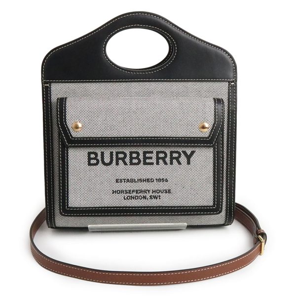 200009780019 Burberry Tri Color Mini Pocket 2way Cotton Canvas Calfskin Leather Handbag Crossbody Shoulder Black Brown