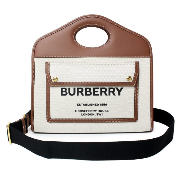 200009841019 Burberry Logo Pocket Horseferry Print Cotton Canvas Calfskin Leather 2way Handbag Crossbody Shoulder Bag Brown