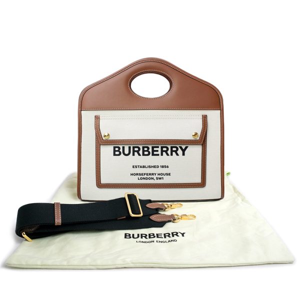 200009841019 2 Burberry Logo Pocket Horseferry Print Cotton Canvas Calfskin Leather 2way Handbag Crossbody Shoulder Bag Brown