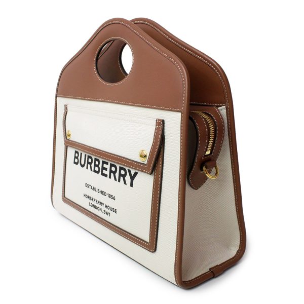 200009841019 4 Burberry Logo Pocket Horseferry Print Cotton Canvas Calfskin Leather 2way Handbag Crossbody Shoulder Bag Brown