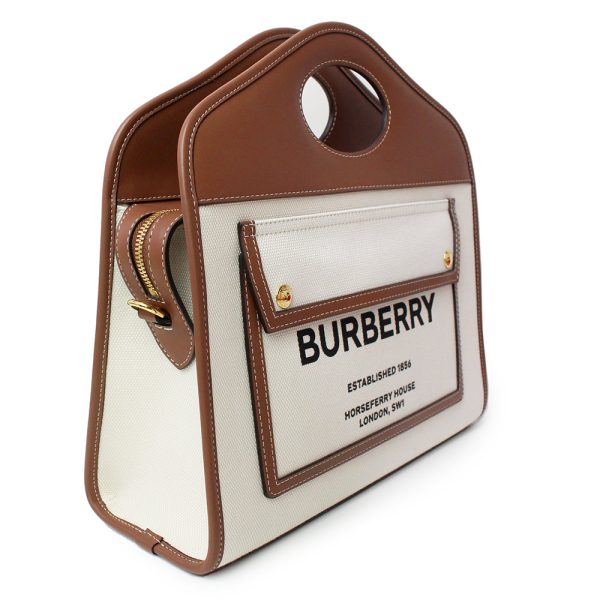 200009841019 5 Burberry Logo Pocket Horseferry Print Cotton Canvas Calfskin Leather 2way Handbag Crossbody Shoulder Bag Brown