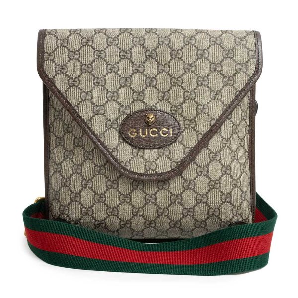 200009843019 GUCCI Neo Vintage Medium Messenger Tiger Head GG Supreme Canvas Crossbody Shoulder Bag Beige Brown