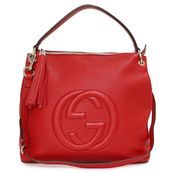 200010137019 GUCCI Soho Interlocking G Tassel Fringe Calfskin Leather 2WAY Crossbody Handbag Shoulder Bag Red