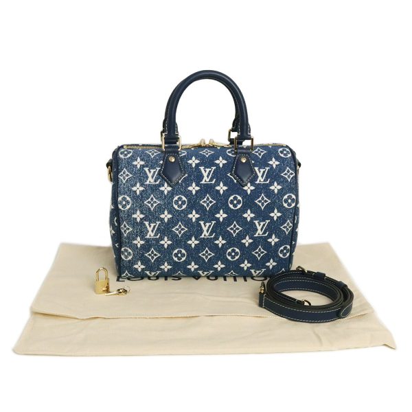 200010419019 2 LOUIS VUITTON Speedy 2WAY Monogram Jacquard Denim Handbag Crossbody Shoulder Bag Marine Blue