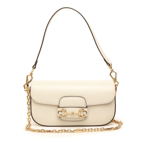 200010885019 GUCCI Horsebit 1955 Small 2way Chain Calfskin Leather Shoulder Handbag Crossbody White