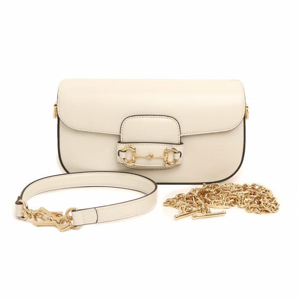 200010885019 2 GUCCI Horsebit 1955 Small 2way Chain Calfskin Leather Shoulder Handbag Crossbody White