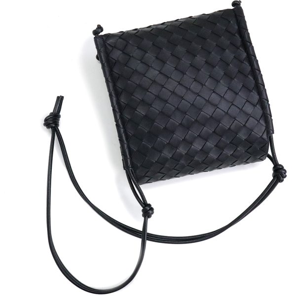 200010899019 6 Bottega Veneta Small Fold Shoulder Crossbody Bag Lambskin Leather Black