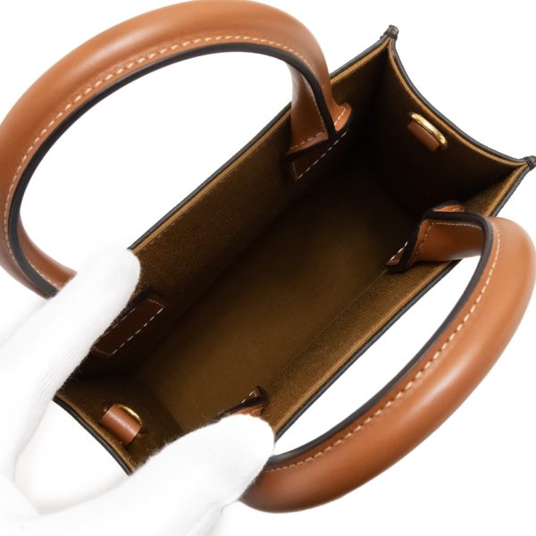 200011207019 3 Celine Mini 2way Shoulder Handbag Crossbody Canvas Calfskin Leather Tan Brown Gold Hardware