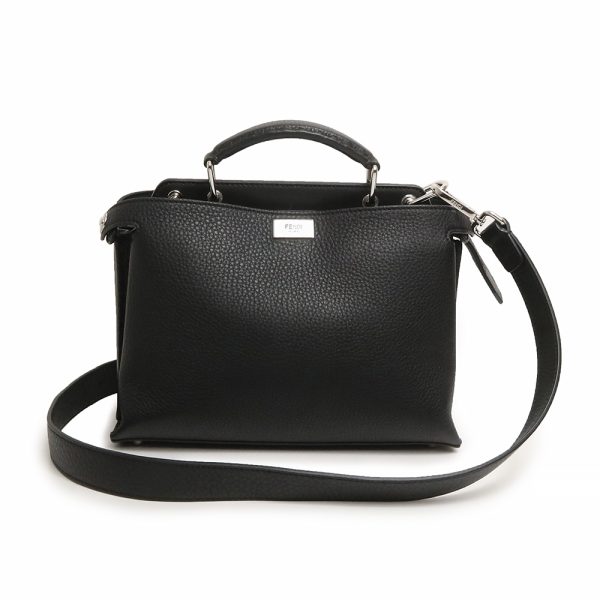 200011211019 FENDI Mini Peekaboo Iconic Essential Crossbody 2Way Roman Leather Handbag Shoulder Bag Black