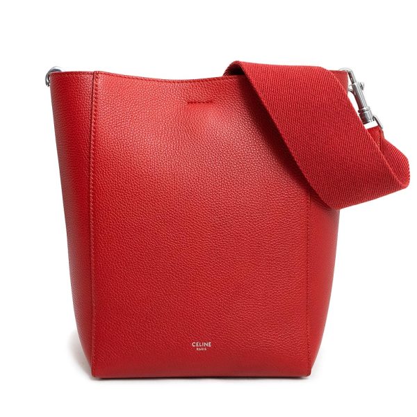 200011347019 Celine Sangle Bucket Small Shoulder Grain Calf Leather Red Silver Hardware